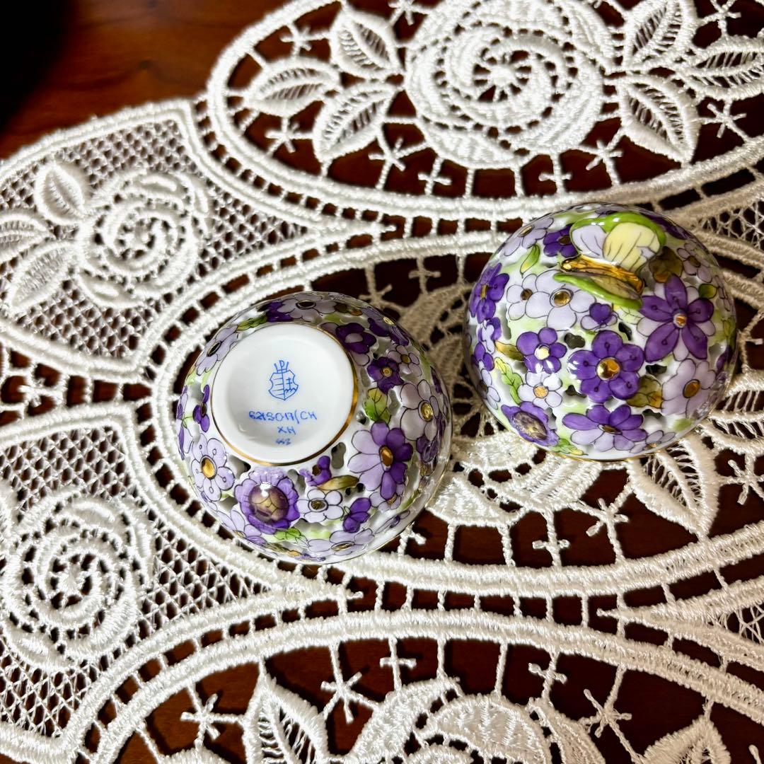 ヘレンド 透かしボンボン ファンタジー パープル 蝶