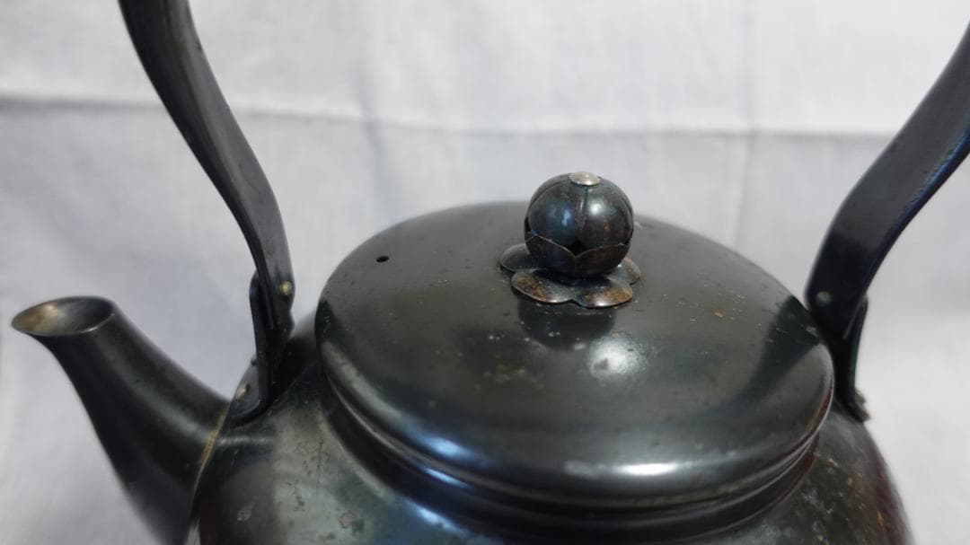 純銅 黒銅仕上げ やかんケトル 編み込みハンドル