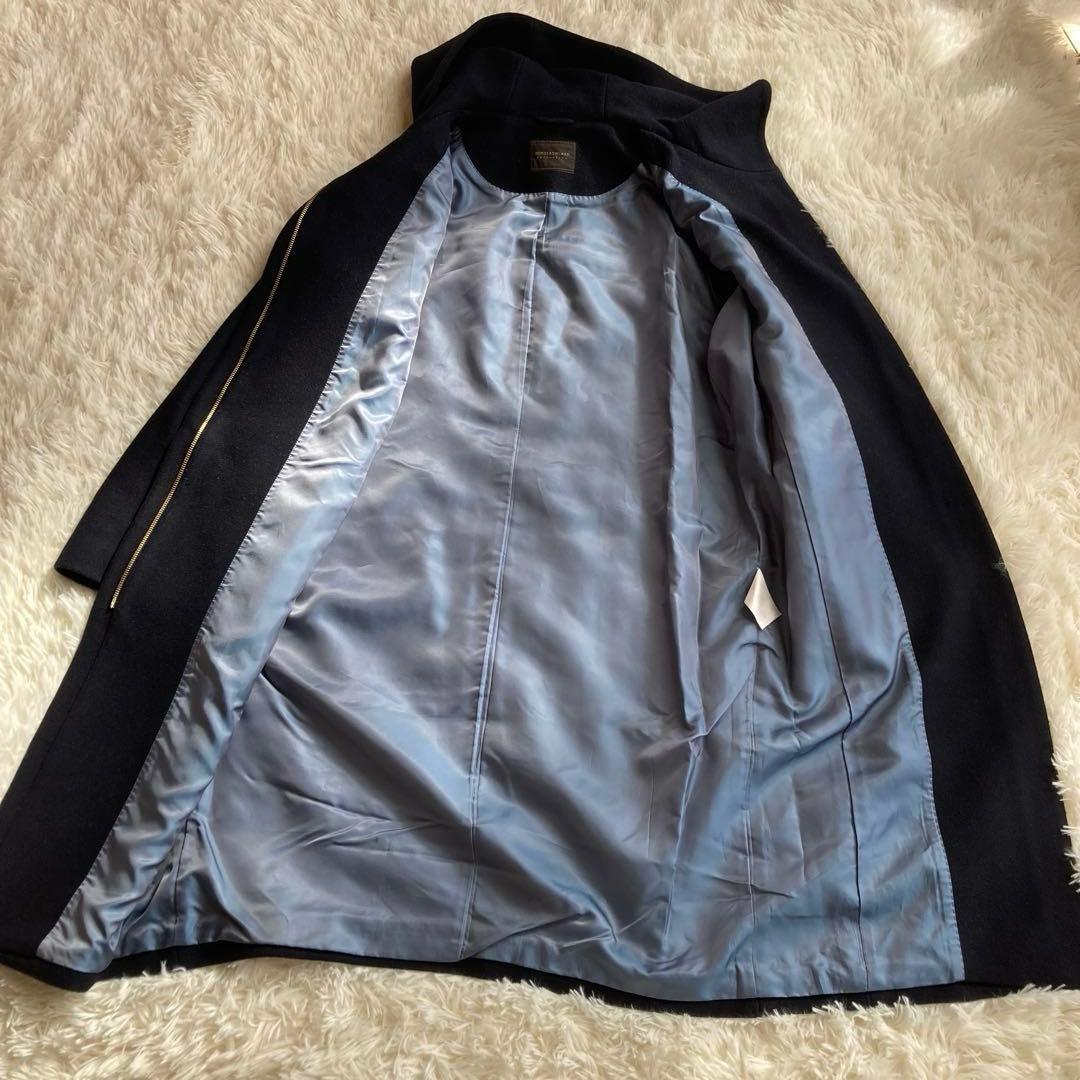 トゥモローランドコレクション　フード付きロングコート ウール　40 ネイビー