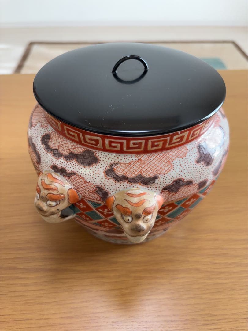 古伊万里盛期獅子耳水指 茶道具 水指 陶磁器 時代 陶芸