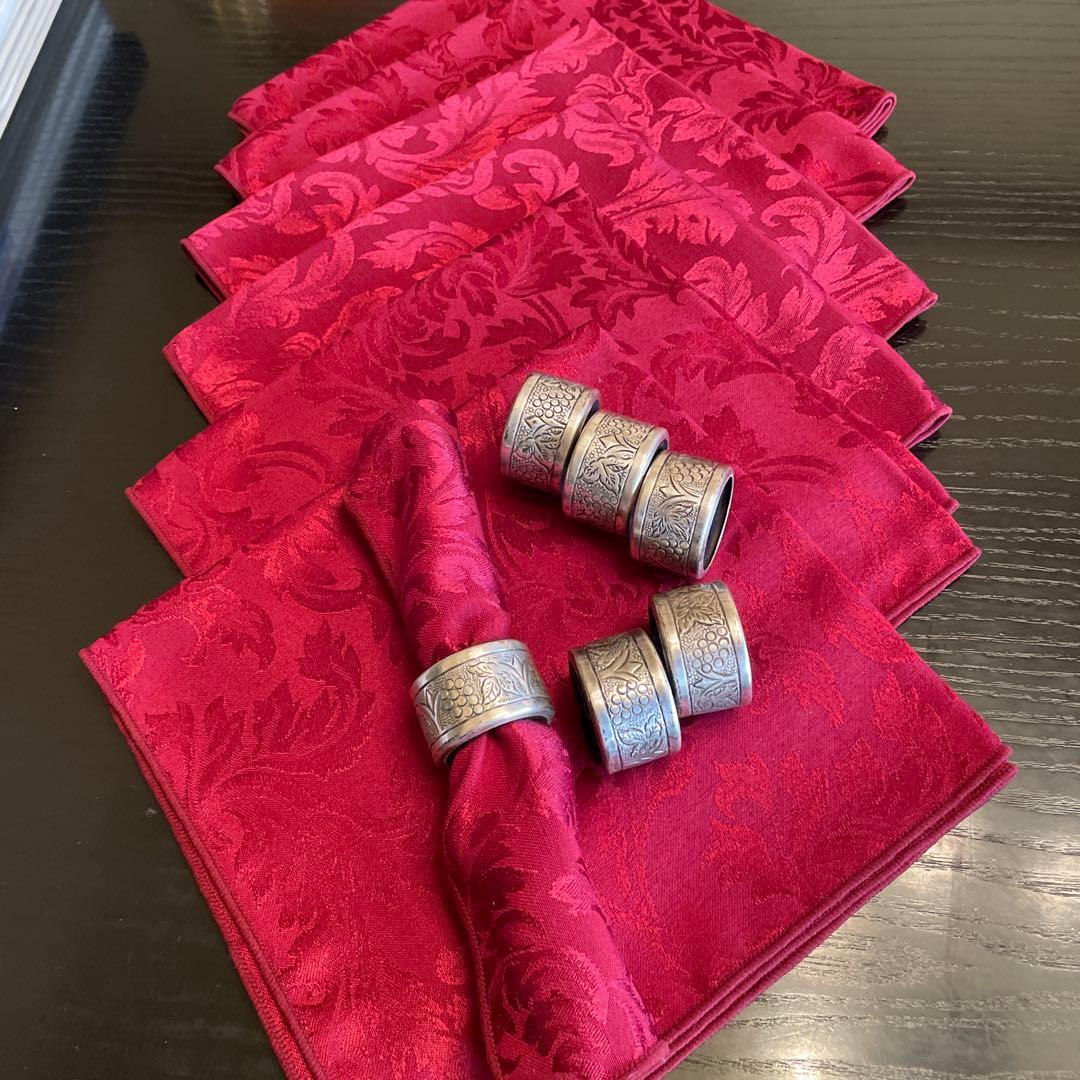 イギリスアンティーク ナプキンリング、ナプキン各6個