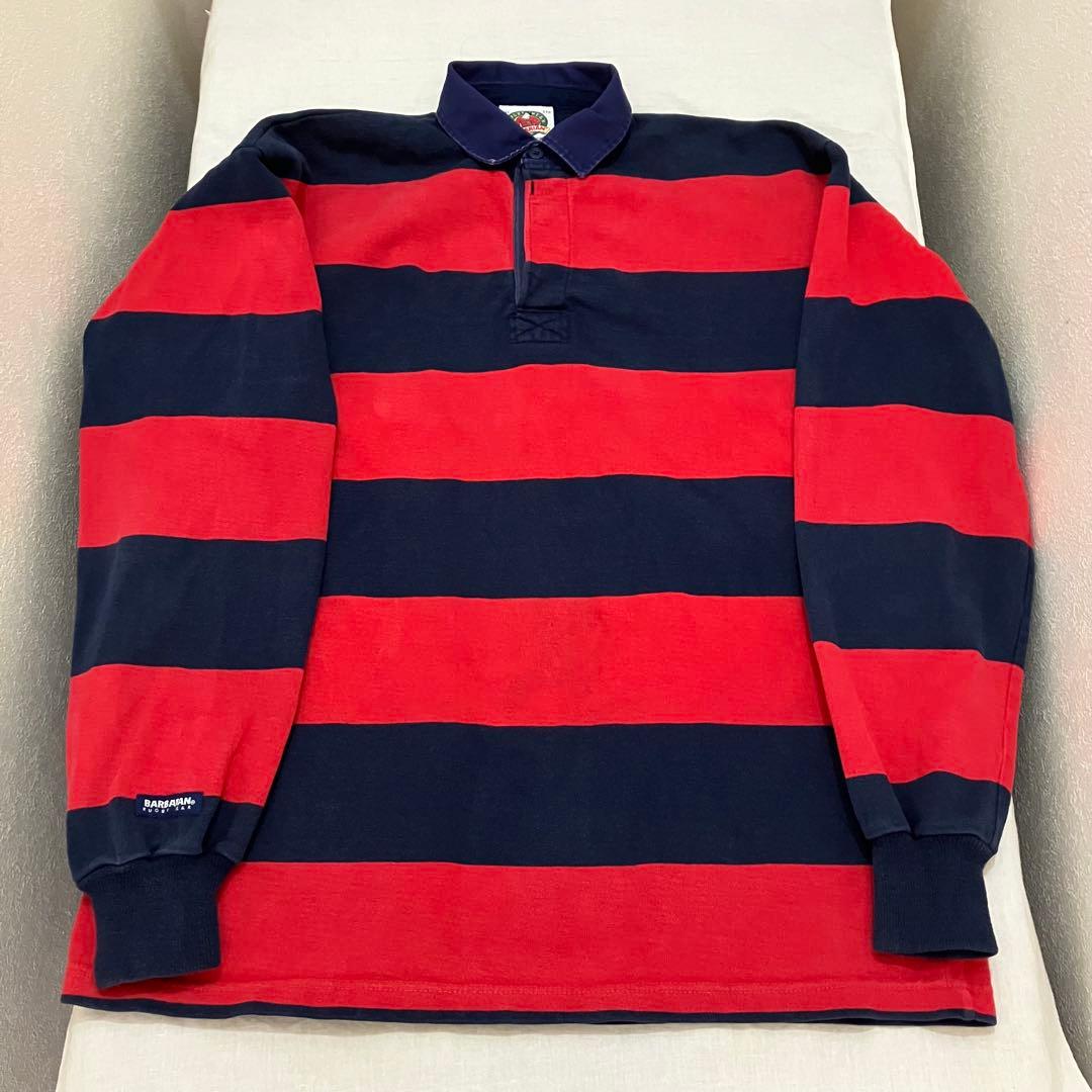 barbarian バーバリアン　ラガーシャツ 長袖　レッド　ネイビー　XXL