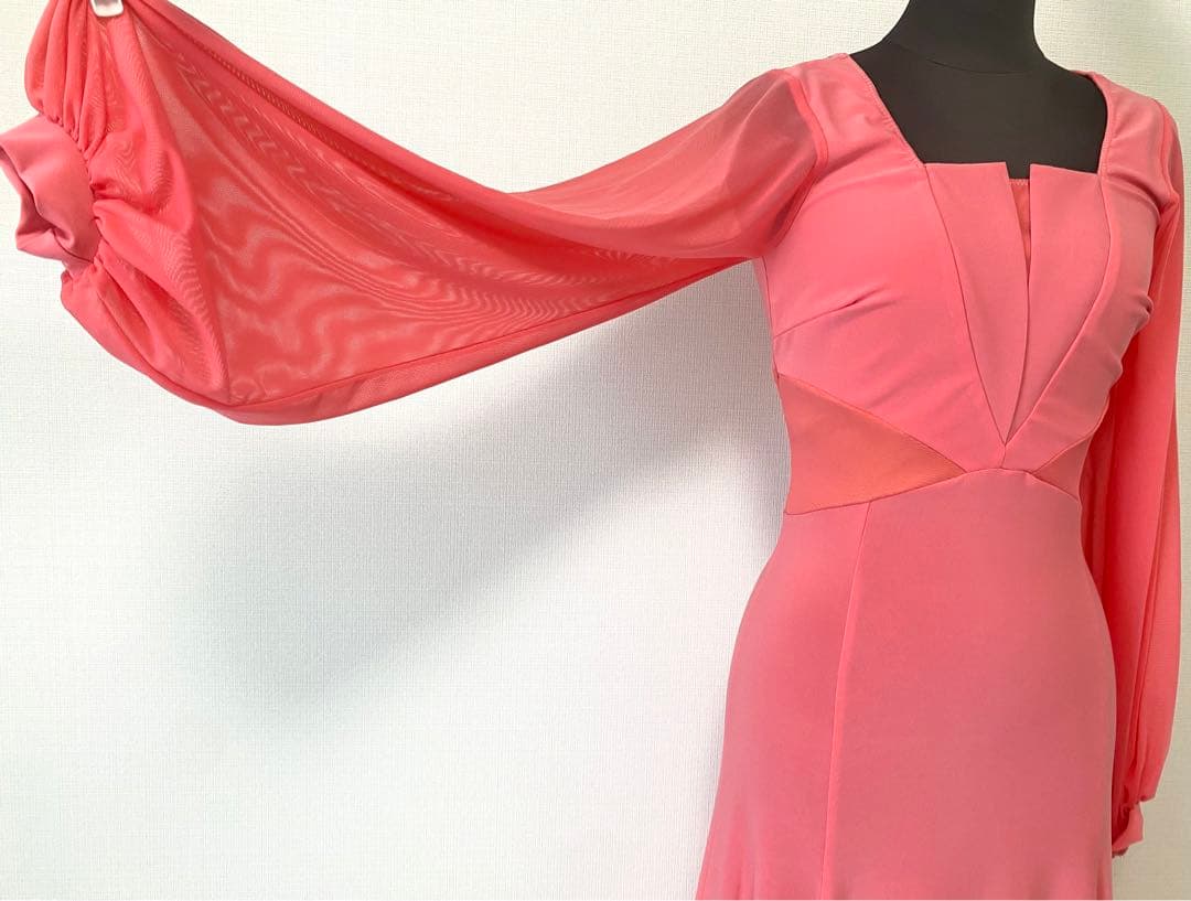 社交ダンスワンピース　パーティワンピース　ソシアルダンス　コーラル　準正装