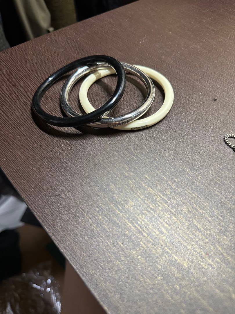 CHANEL シャネルバングル 3個セット ブラック ホワイト シルバー