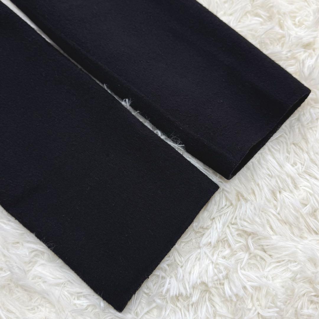 Theory ノーカラー ダブルフェイス ロングコート カシミヤ混 ブラック