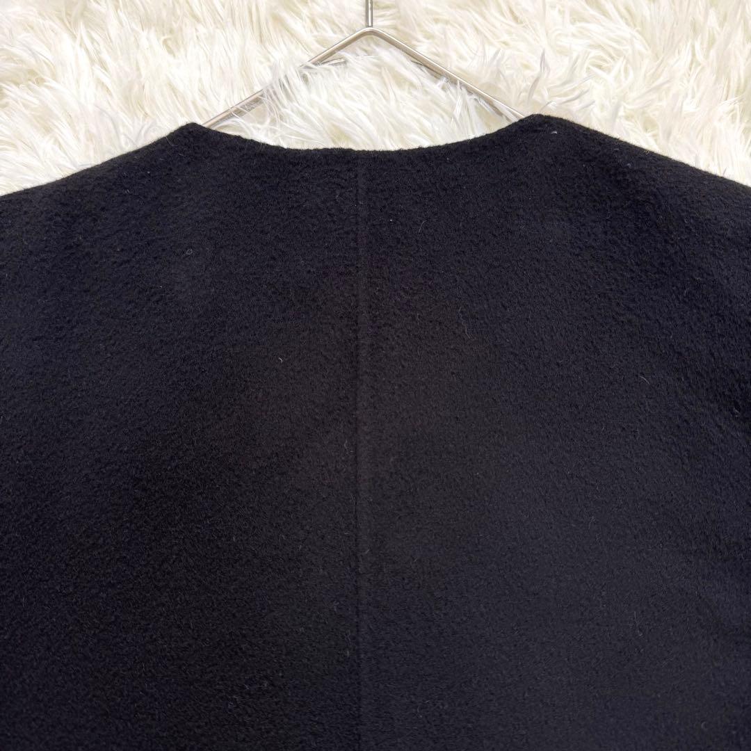 Theory ノーカラー ダブルフェイス ロングコート カシミヤ混 ブラック