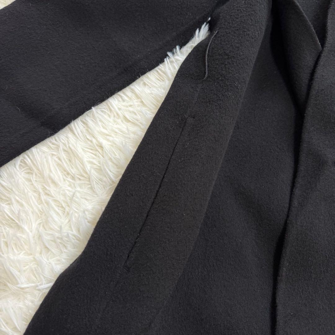 Theory ノーカラー ダブルフェイス ロングコート カシミヤ混 ブラック