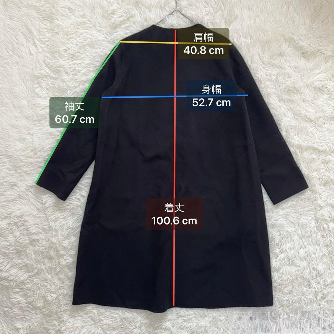 Theory ノーカラー ダブルフェイス ロングコート カシミヤ混 ブラック