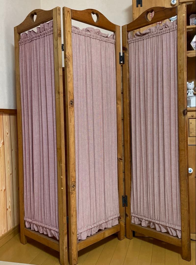 カントリー調　木製三つ折りパーテーション ハート　アメリカンカントリー