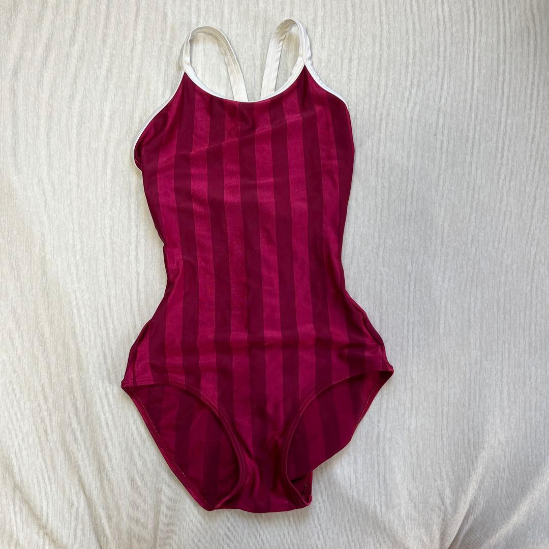 Galax ワインレッド ストライプ ワンピース水着