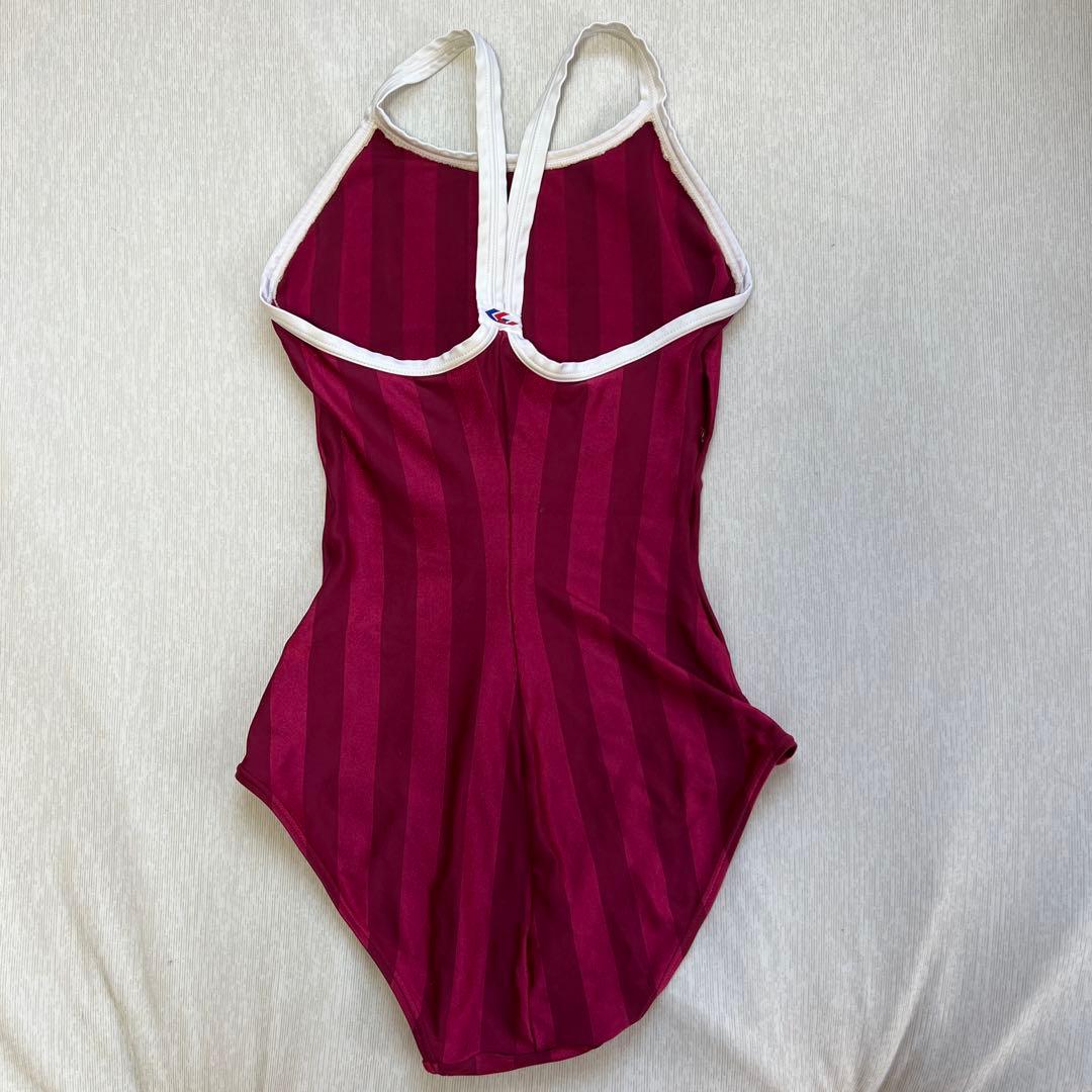 Galax ワインレッド ストライプ ワンピース水着