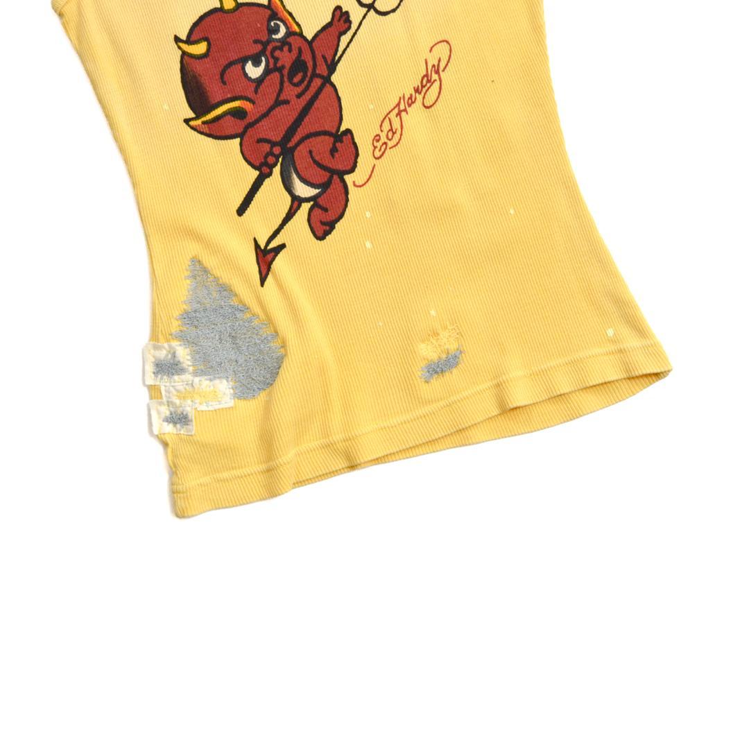 【美品】ED HARDYエドハーディ ベイビーデビル ダメージドタンクトップ黄色