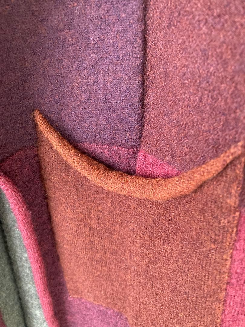 ヨーガンレール　パッチワーク風ニットロングコート　赤紫茶系 大きめゆったりサイズ