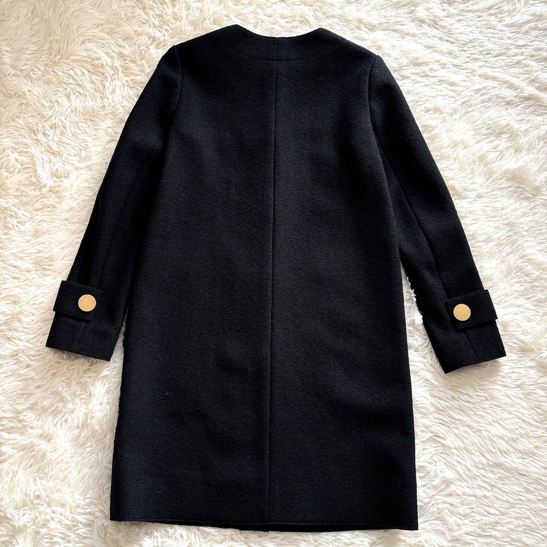 エポカ✨ノーカラー ダブルフェイス ロングコート 黒 38 カットワーク ウール