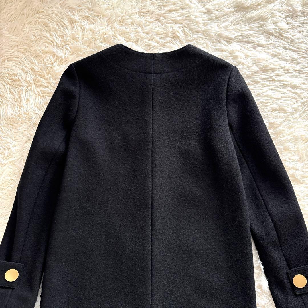 エポカ✨ノーカラー ダブルフェイス ロングコート 黒 38 カットワーク ウール