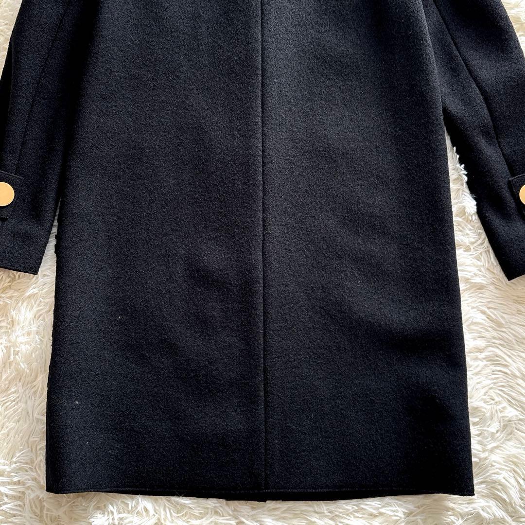 エポカ✨ノーカラー ダブルフェイス ロングコート 黒 38 カットワーク ウール