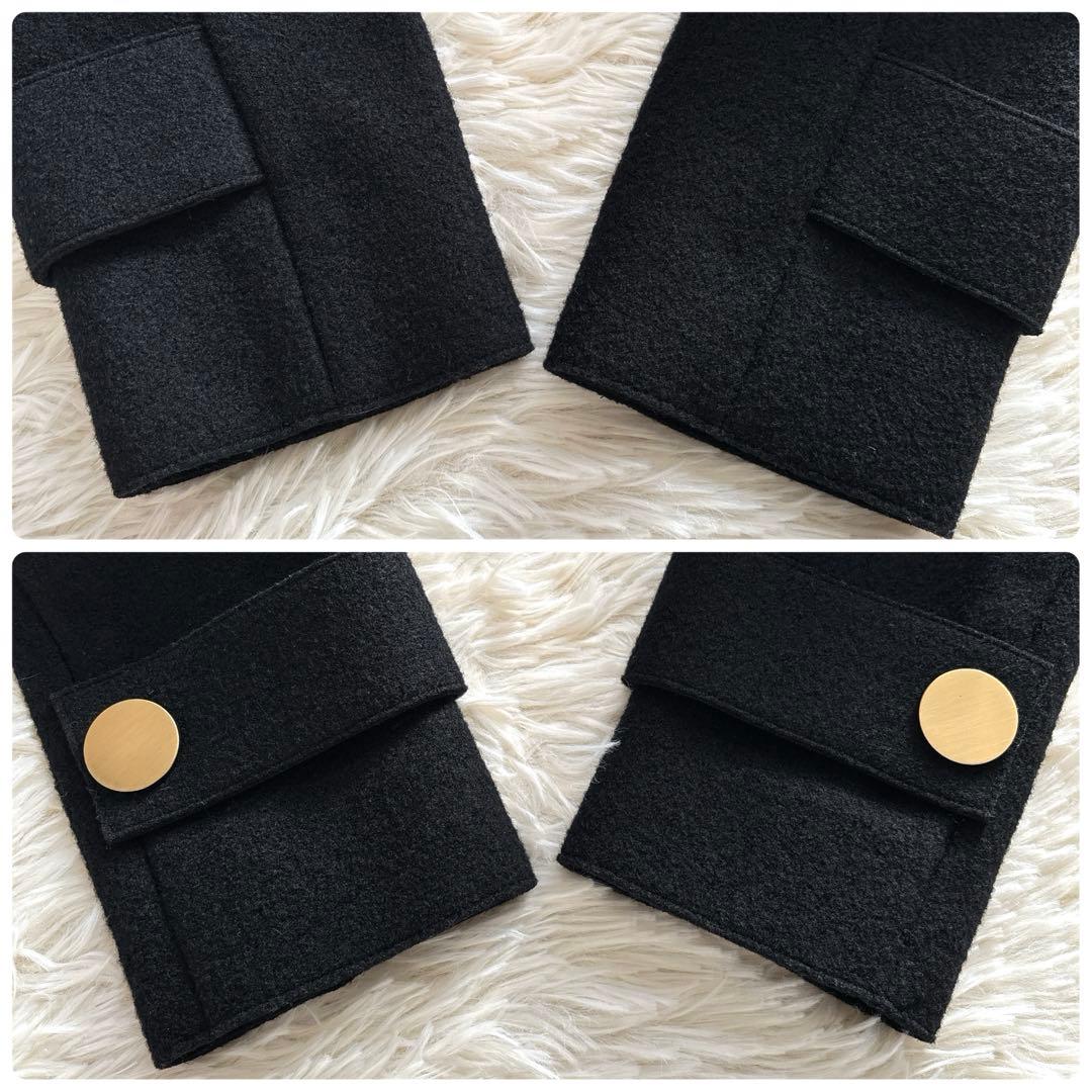 エポカ✨ノーカラー ダブルフェイス ロングコート 黒 38 カットワーク ウール