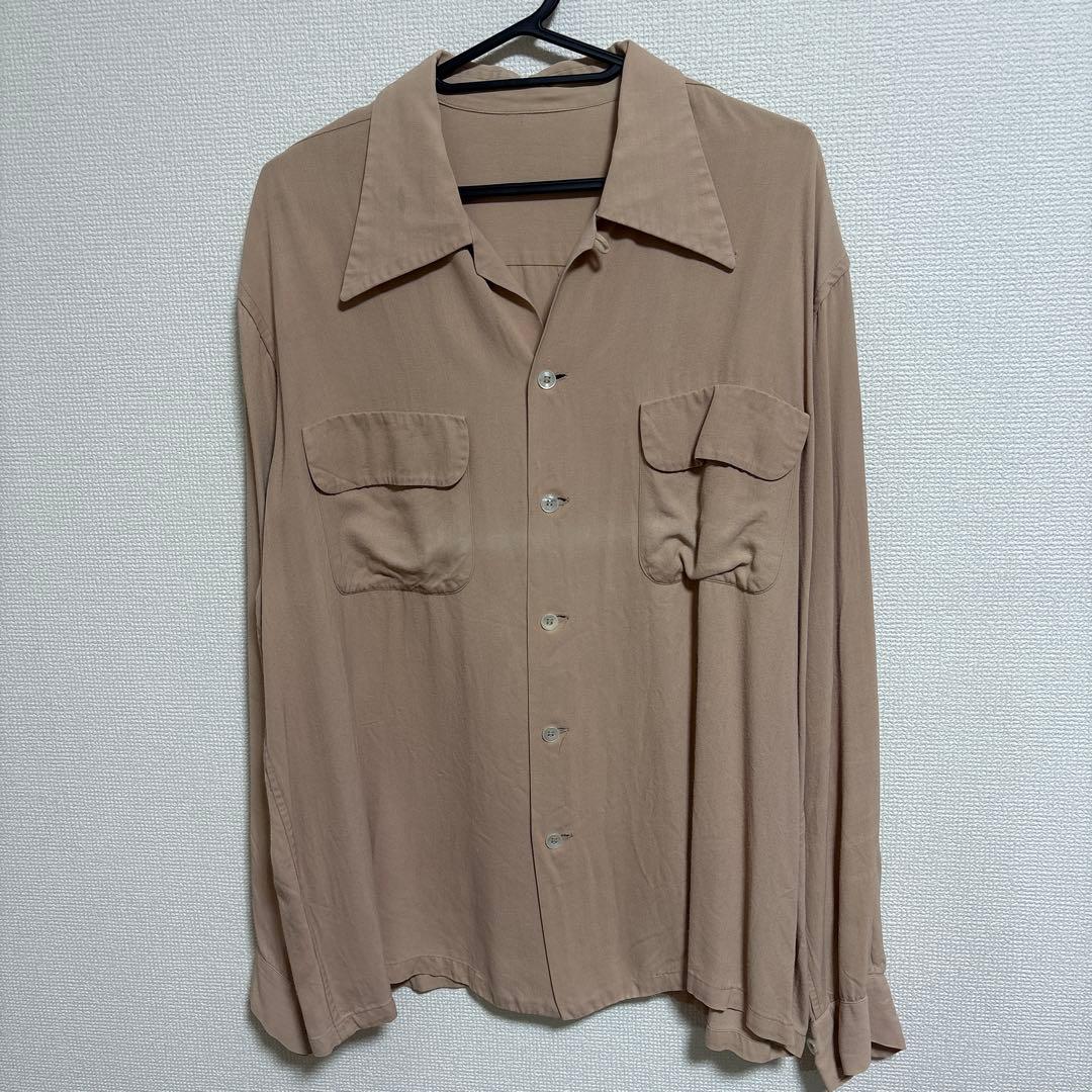 50s レーヨン サーモンピンク オープンカラーシャツ