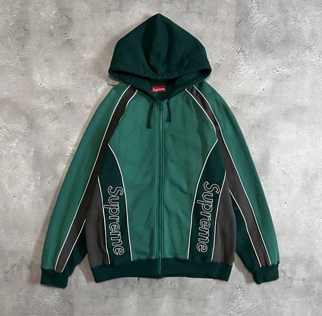 Supreme】トラックパネル ジップパーカー 刺繍 バイカラー 切り替え 緑
