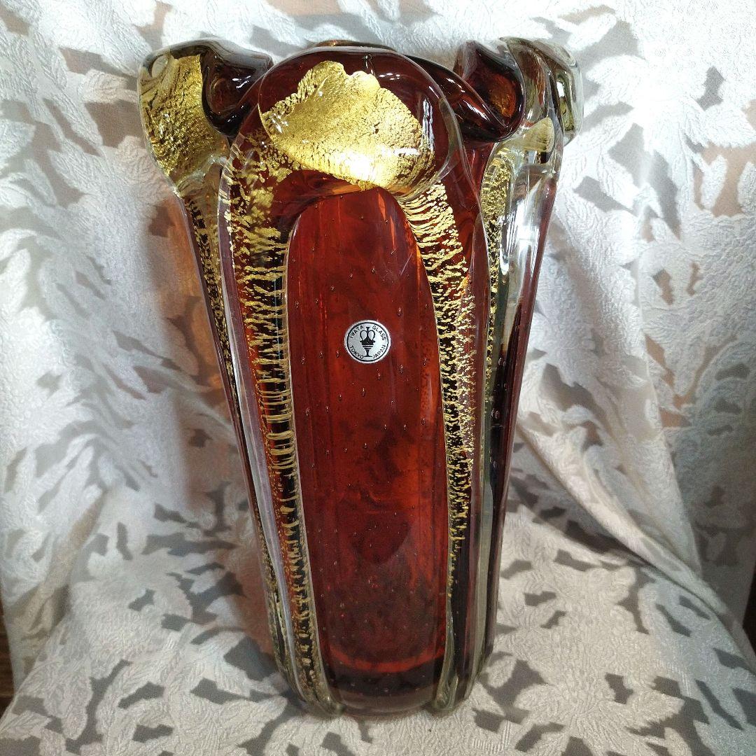 岩田ガラス　花瓶　花器　アンバー　金彩　昭和レトロ アンティーク