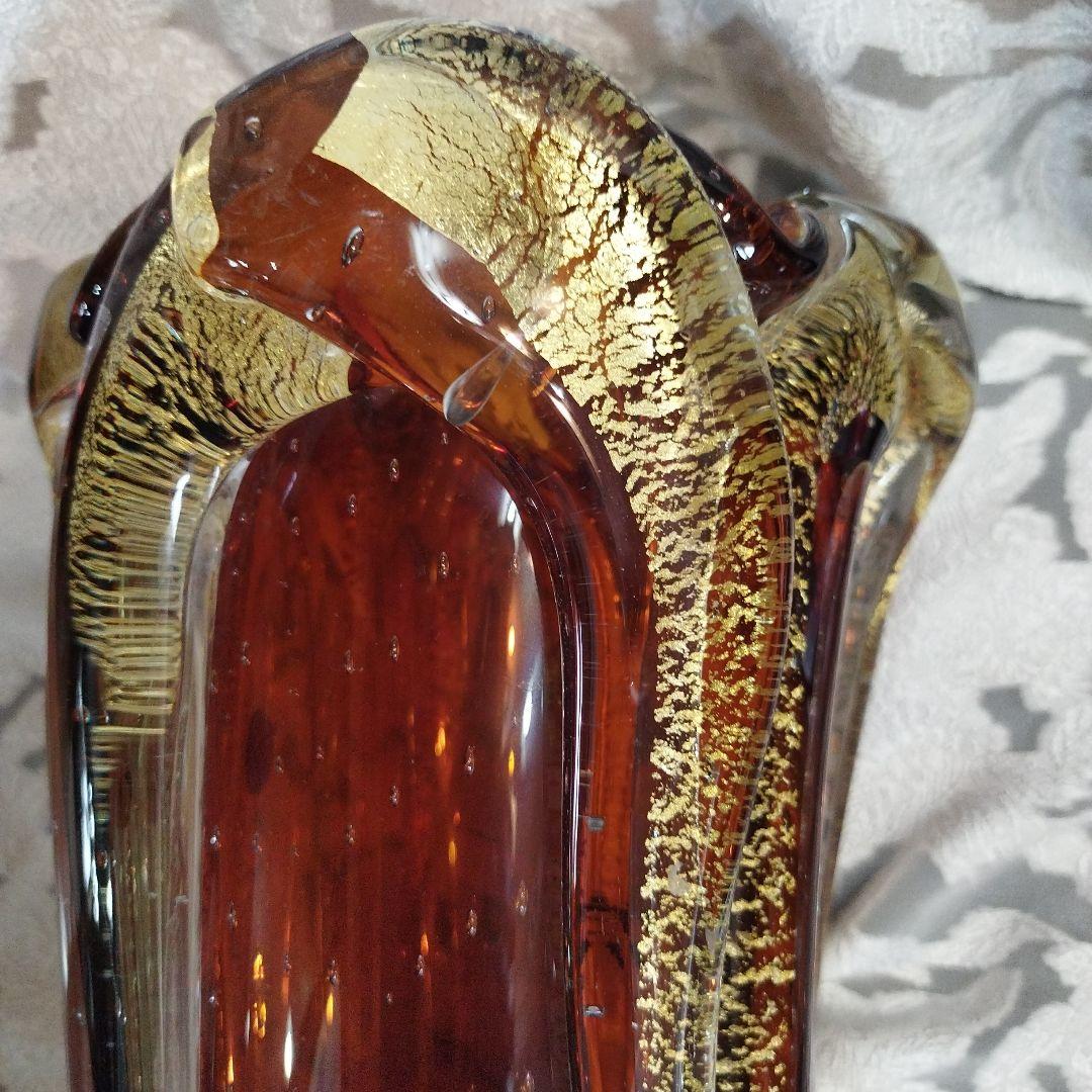 岩田ガラス　花瓶　花器　アンバー　金彩　昭和レトロ アンティーク