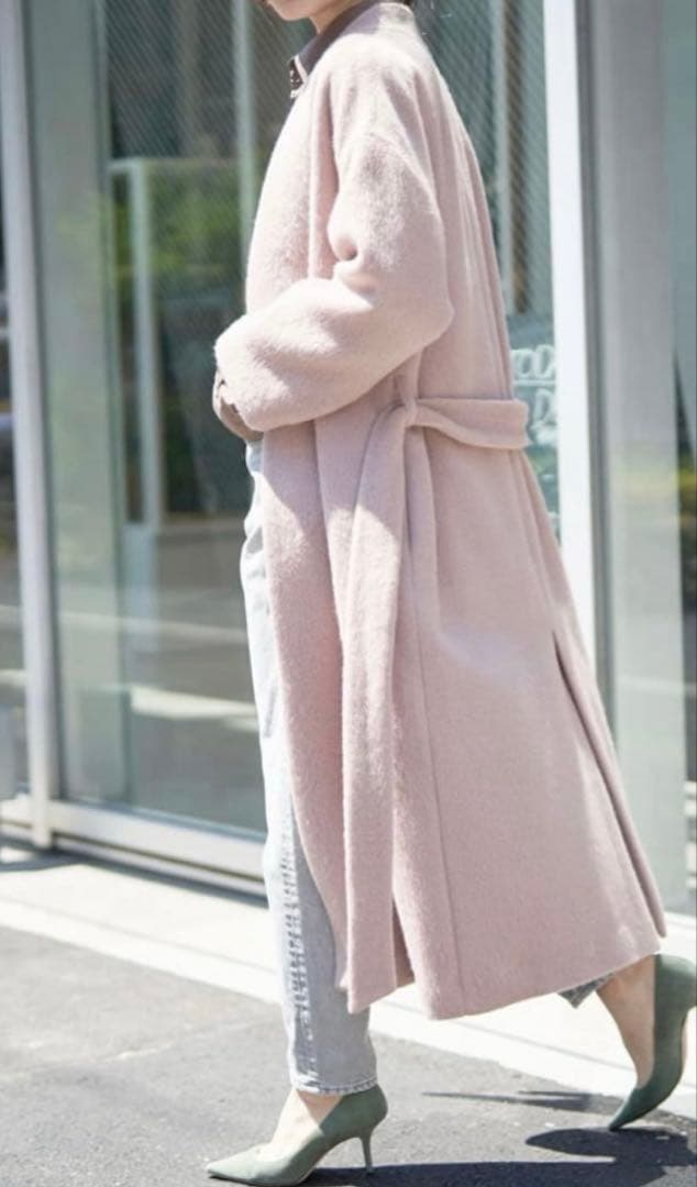 【美品】モヘアロングガウンコート、Whim Gazette大草直子コラボ腰ベルト