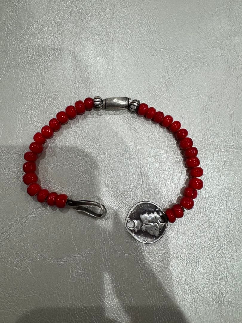 LARRY SMITH ラリースミス 赤ビーズブレスレット　シルバー