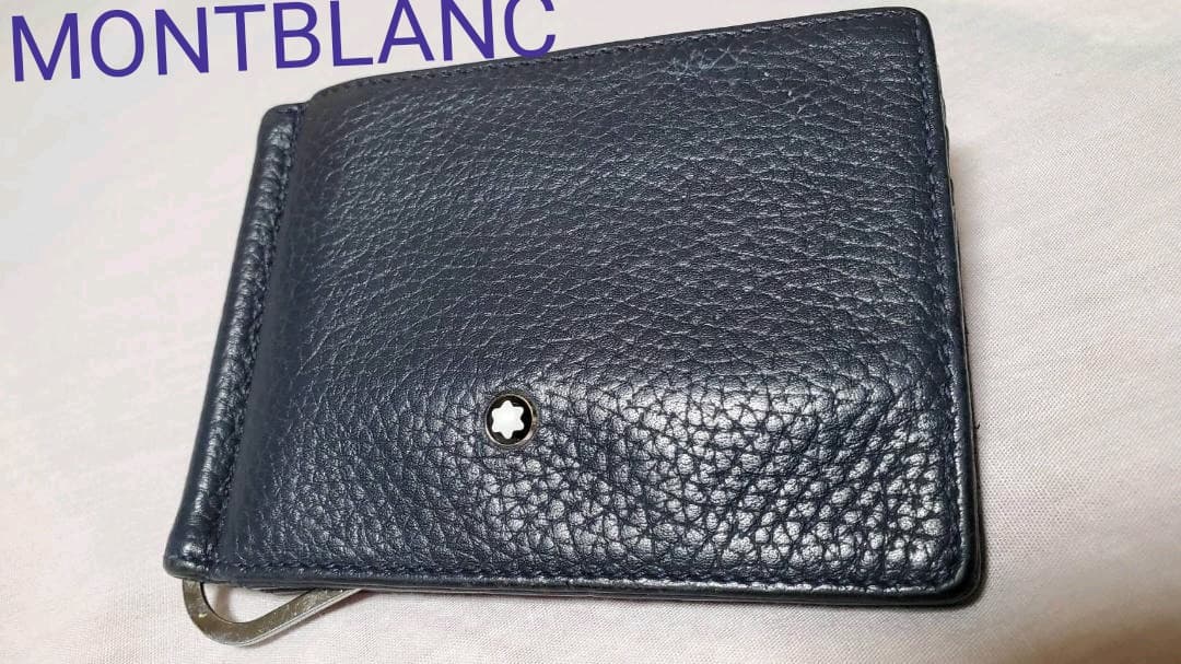 正規 モンブラン レザーマネークリップ紺 財布 ペーパーウォレット カードケース