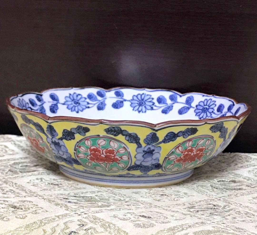 未使用保管品✨京焼 雲泉 着彩染付花唐草 盛鉢 単品✨清水焼 中鉢 鉢 加藤雲泉