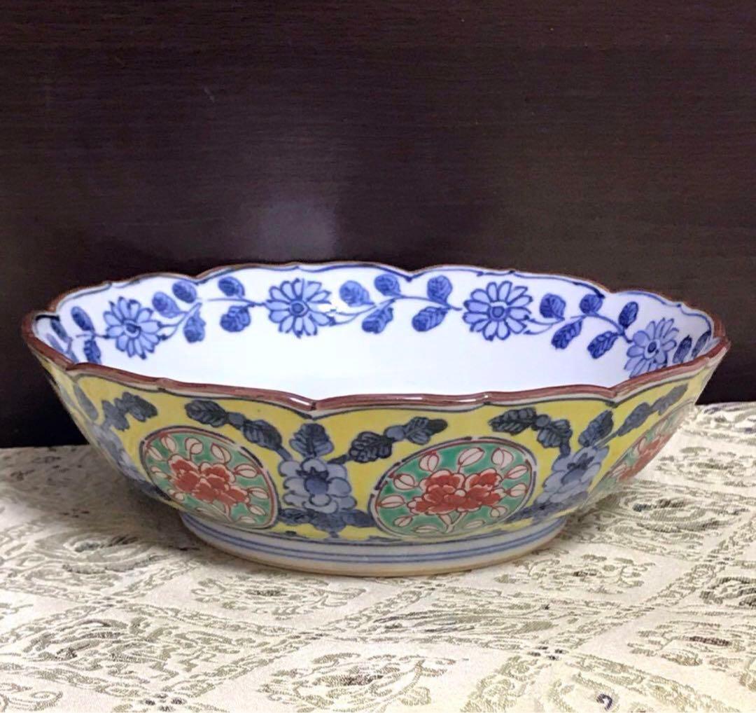 未使用保管品✨京焼 雲泉 着彩染付花唐草 盛鉢 単品✨清水焼 中鉢 鉢 加藤雲泉