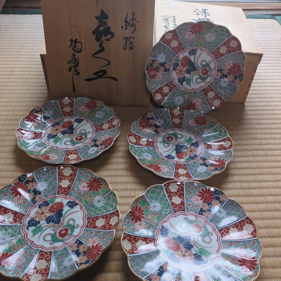 有田焼陶扇菊割皿5枚セット