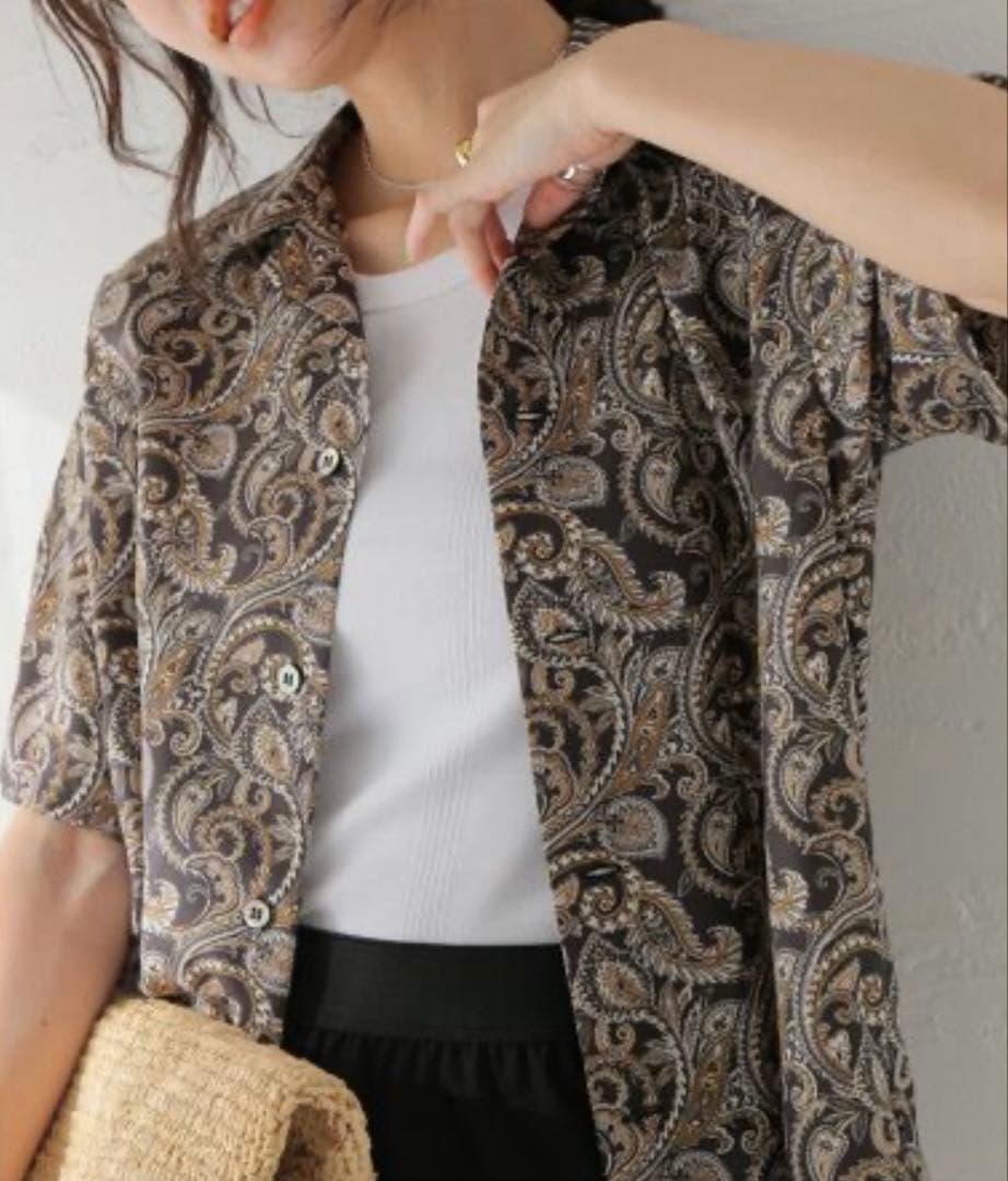 ジャーナルスタンダード　ペイズリープリントカイキンシャツ　ブラック