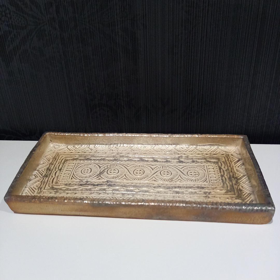 新品　羅漢窯　銀彩　トレー　小物入れ　皿　陶器