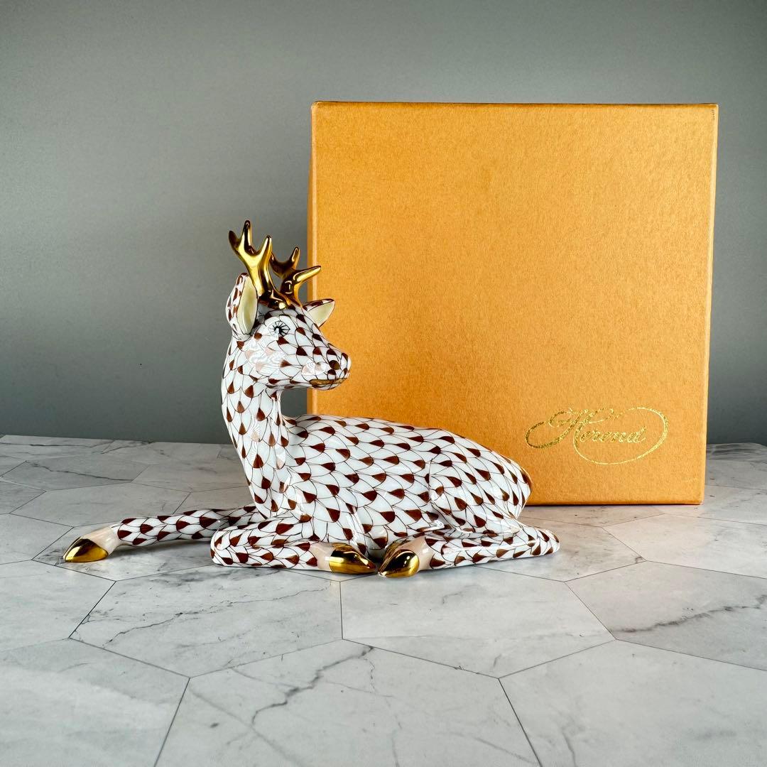 DA1294 ヘレンド　herend トナカイ　シカ　鹿置物　陶器　フィギュリン