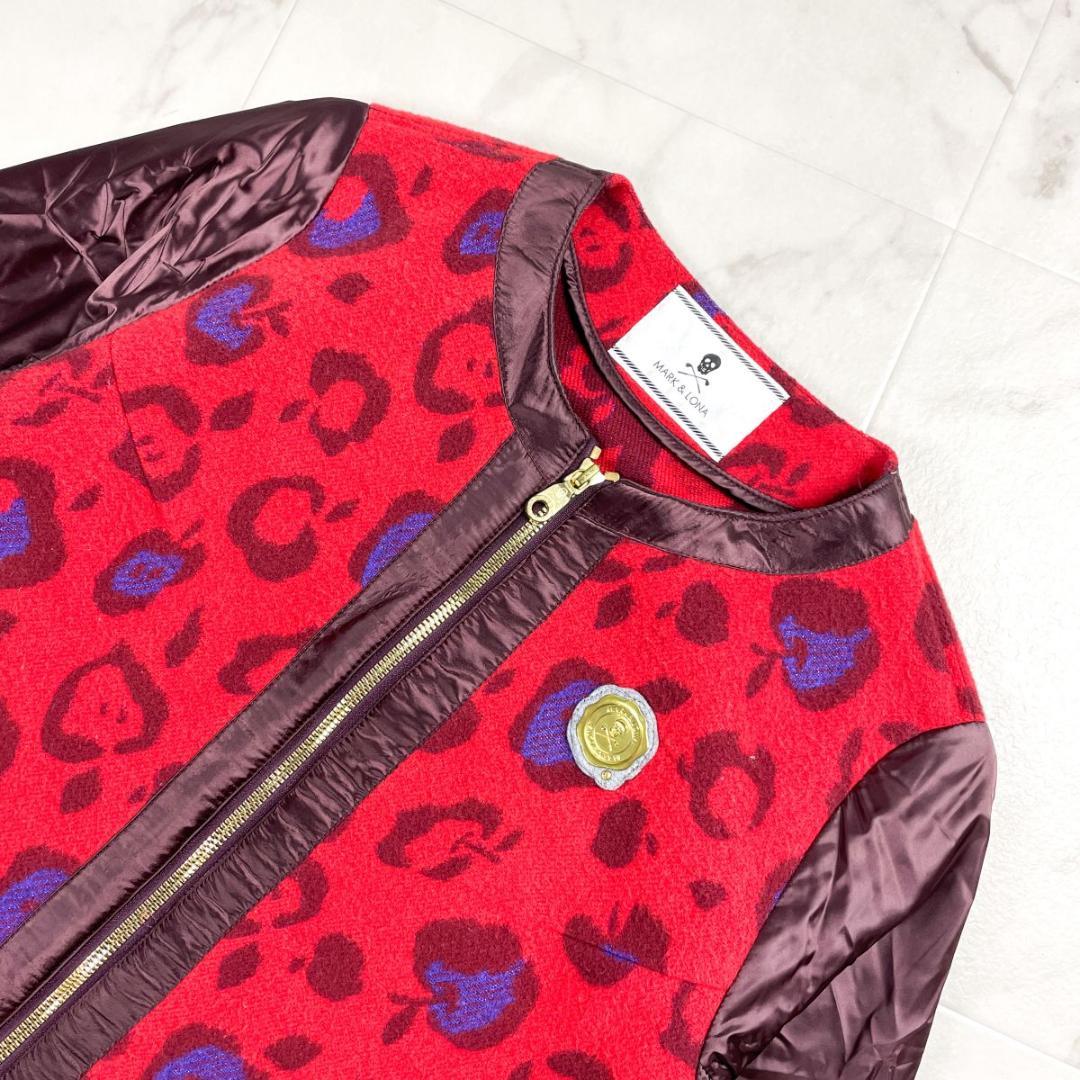 美品 MARK&LONA リンゴ柄中綿ブルゾン レッド サイズL*CD39
