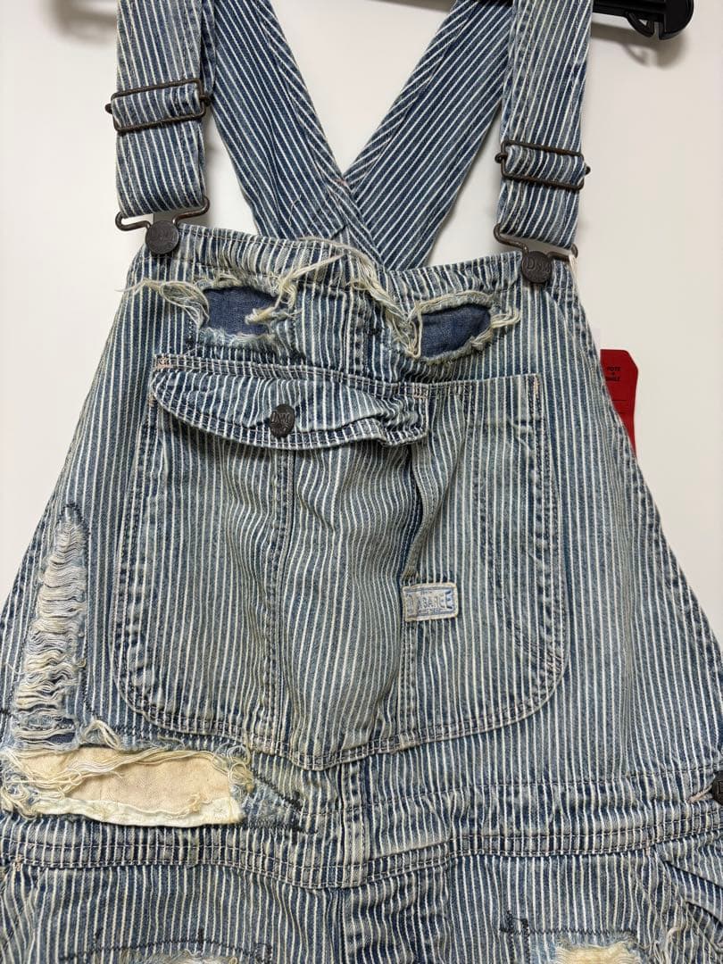 う*ぎ様 DENIMDUNGAREE ダメージリペア加工ヒッコリーオーバーオール