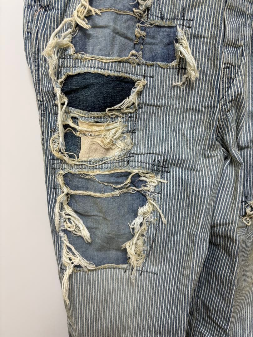 う*ぎ様 DENIMDUNGAREE ダメージリペア加工ヒッコリーオーバーオール