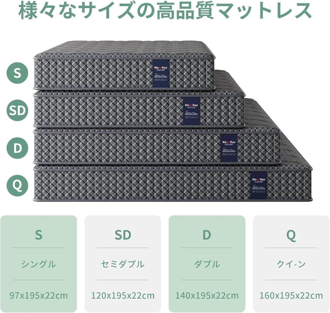マットレス シングル 極厚22cm 高反発 ポケットコイル 通気性 抗菌 防臭