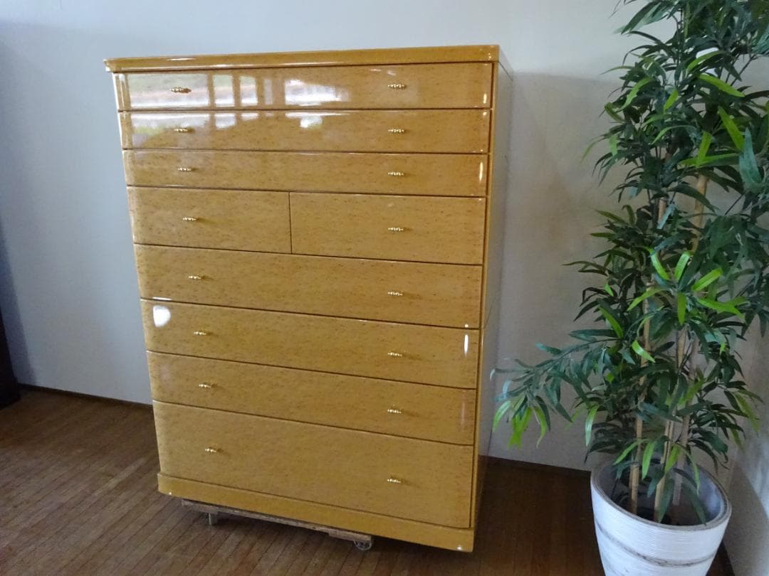 府中家具　バーズアイメープル　8段チェスト　整理箪笥　内側総桐仕様