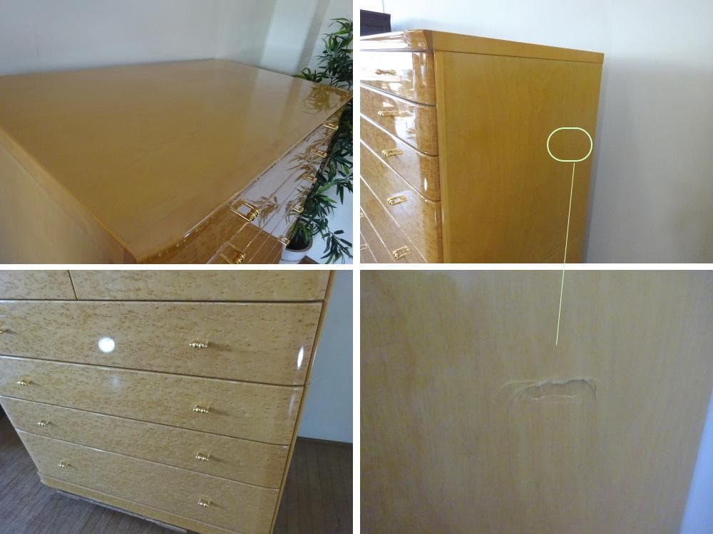 府中家具　バーズアイメープル　8段チェスト　整理箪笥　内側総桐仕様