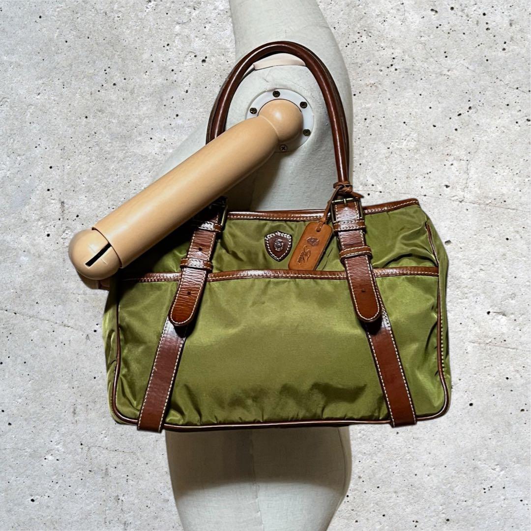 美品　フェリージ　トートバッグ　ナイロン　レザー　3層　肩掛け　カーキ　ブラウン