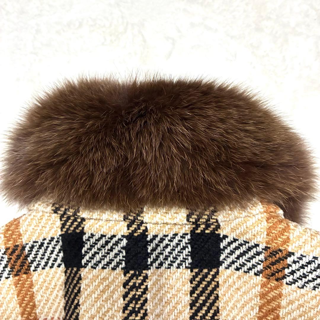 DAKS ダックス ロングコート チェック ファー付　38サイズ