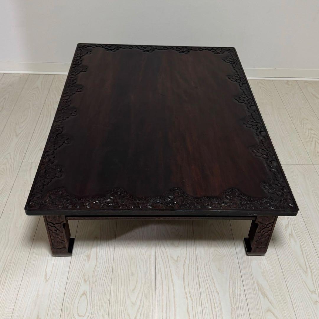 Icchodo軽井沢彫 桜 座卓 彫刻 時代ローセンターテーブル