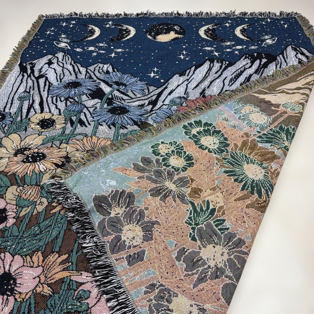 花　月　目　夜景　マルチカバー　ソファカバー　ヴィンテージラグ　151x126