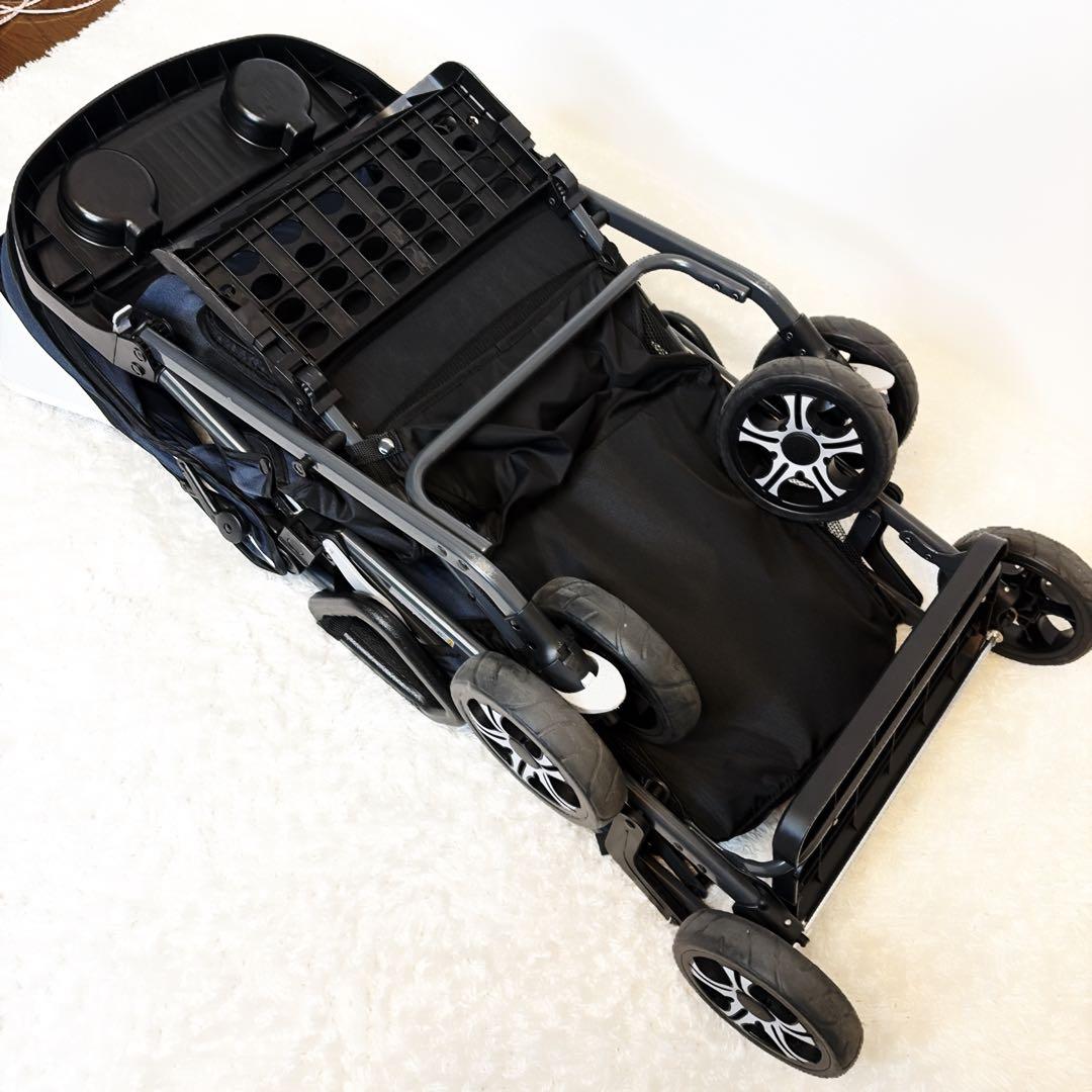 美品　KATOJI 二人乗りベビーカー 二人でゴー ネイビー リアシート付