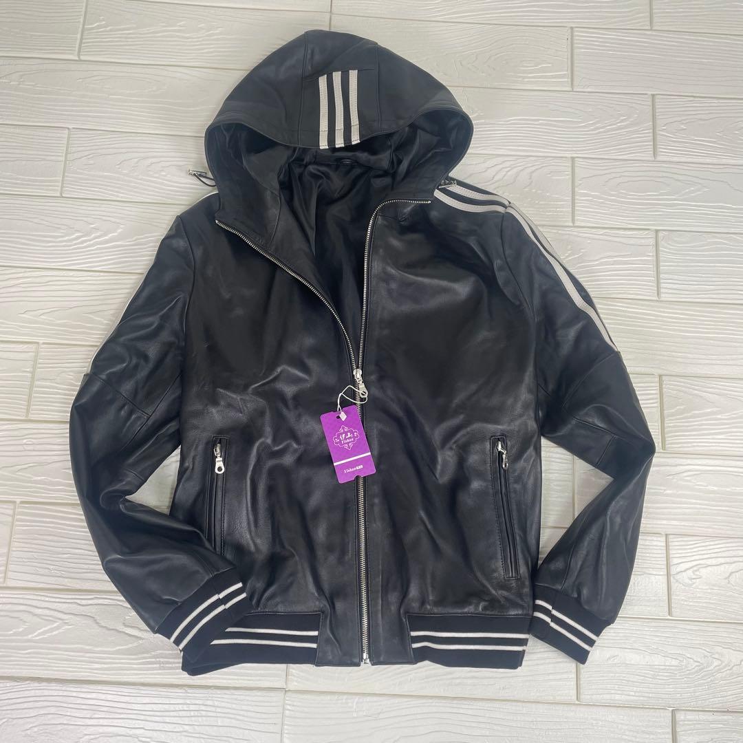 レディース　ラムレザー　パーカー　ジップアップ　ブラック　Ｌ