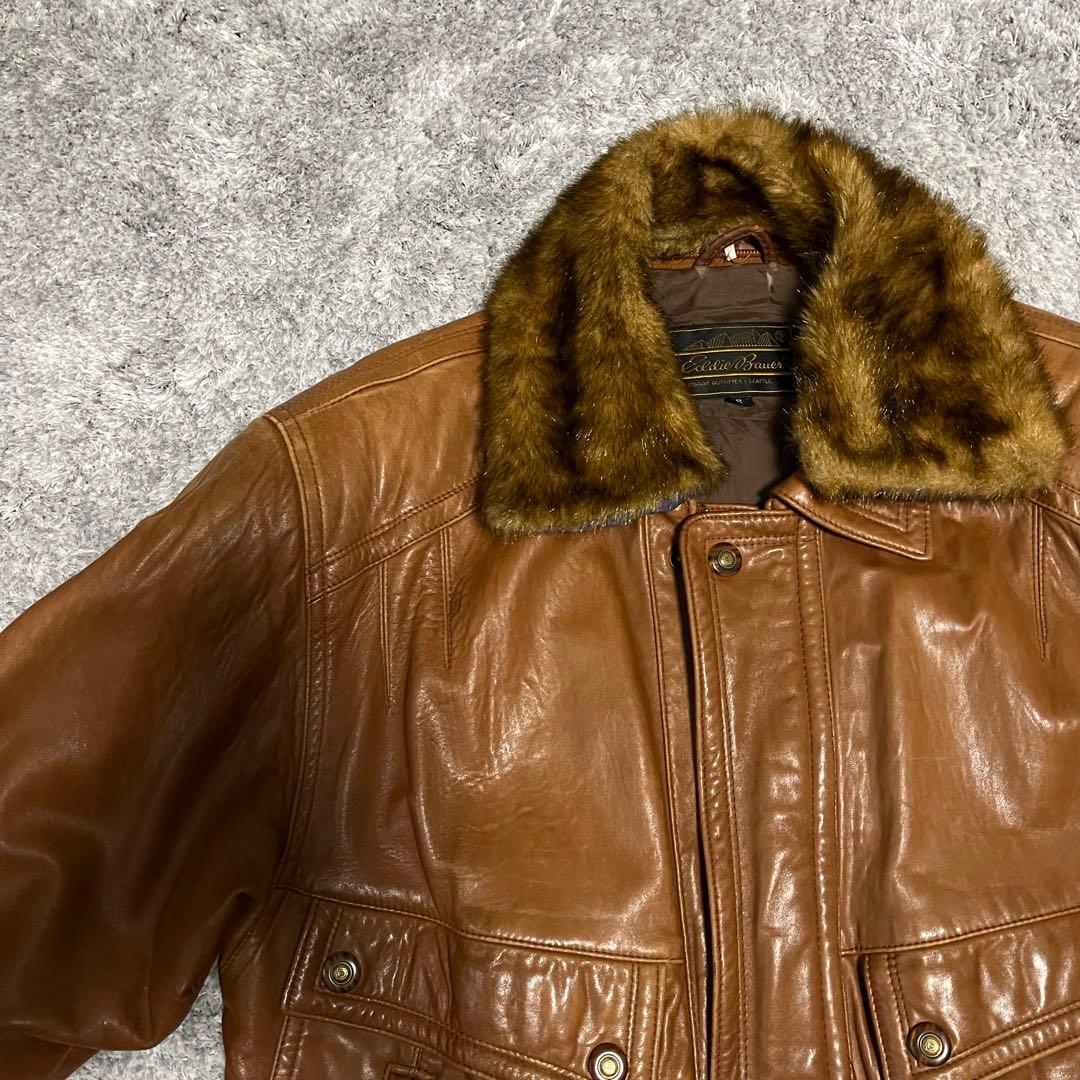 【アメリカ現地購入】ブラウンレザージャケット ヴィンテージ　リアルファー