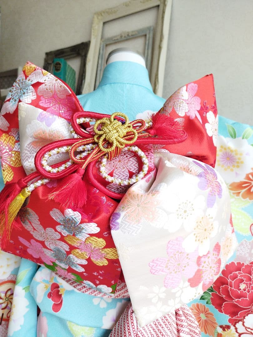 専用☆薄いブルーに大きな花薬玉が素敵☆七五三７歳フルセット