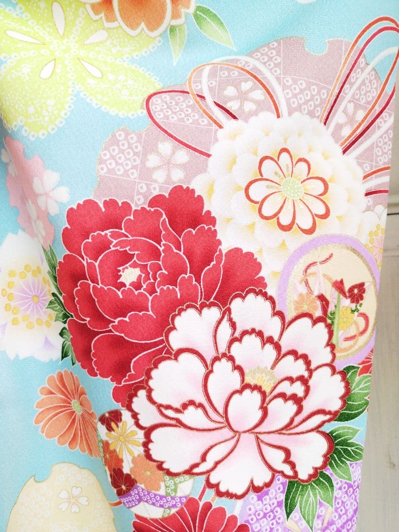 専用☆薄いブルーに大きな花薬玉が素敵☆七五三７歳フルセット