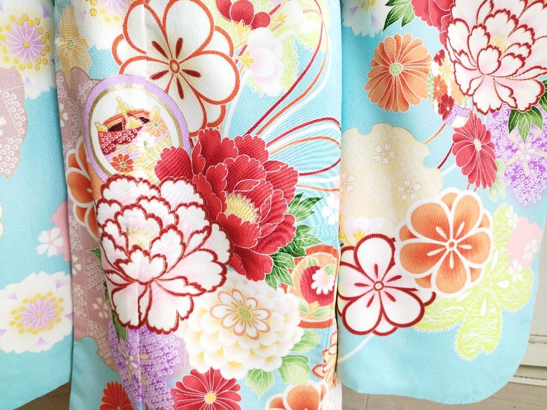 専用☆薄いブルーに大きな花薬玉が素敵☆七五三７歳フルセット